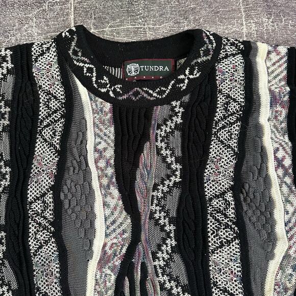 Men's Vintage 90's Tundra Black Purple Textured Coogi Like Crewneck Sweater Sz L - Picture 2 of 4